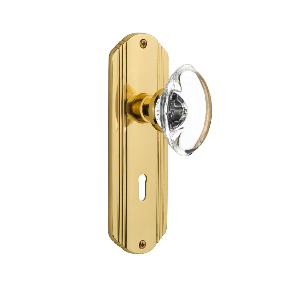 Nostalgic Warehouse DECOCC Double Dummy Deco Plate with Oval Clear Crystal Knob with Keyhole in Polished Brass